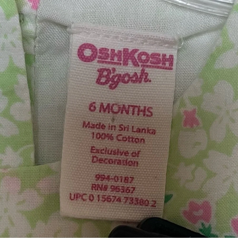 OshKosh B’gosh‎ Green and Pink Floral Lined 100% Cotton Dress 6 Months